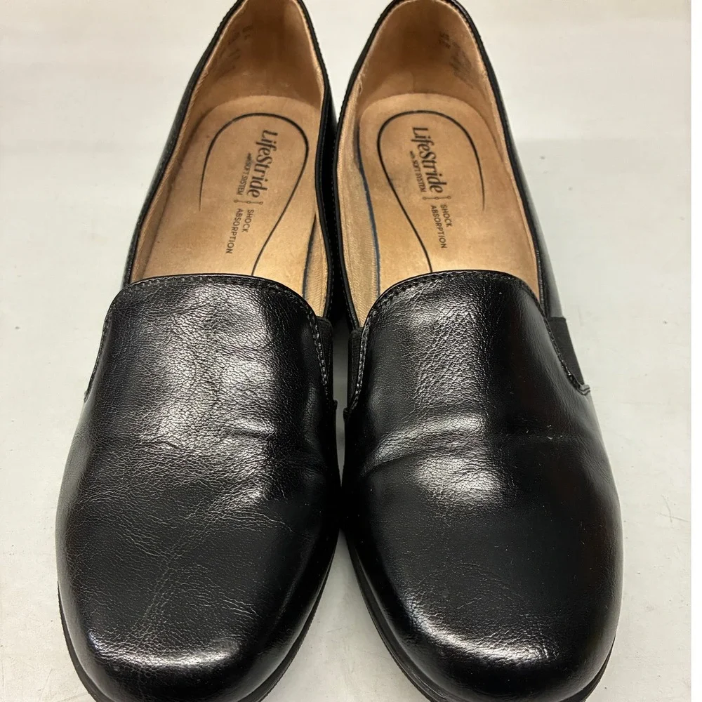 LifeStride Isabelle Wedge Loafers Slip On Shoes Womens 11M Black Comfort Office